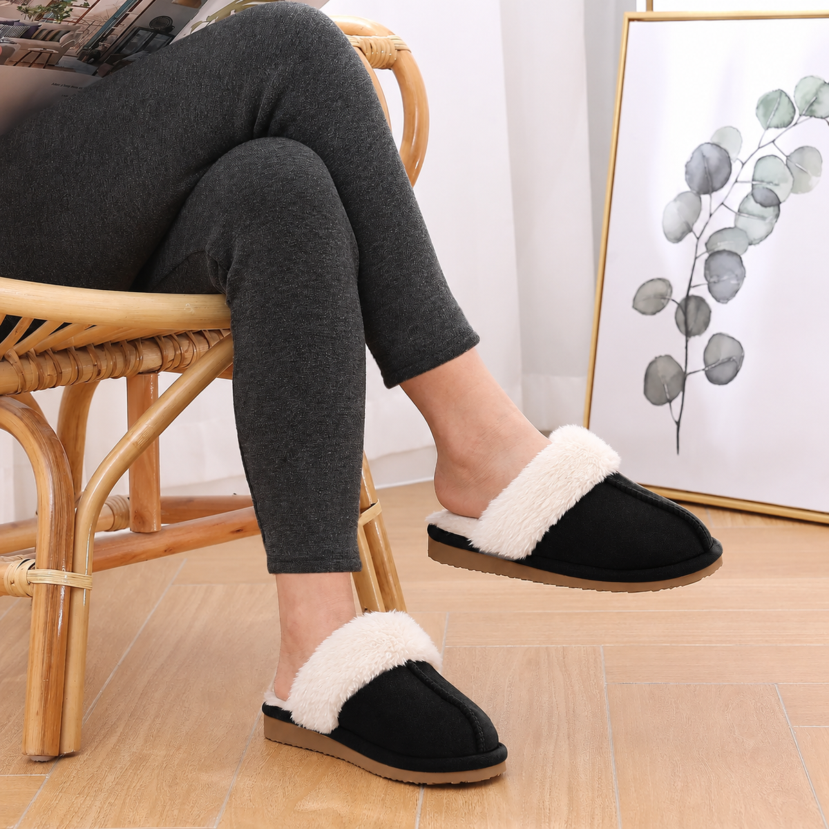 Fluffy Slippers Black
